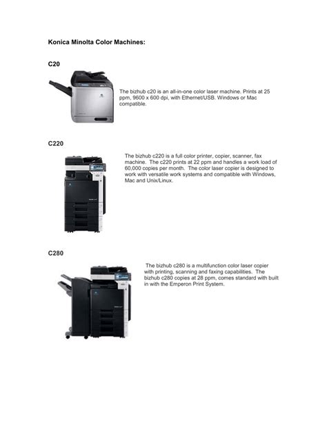 The konica minolta bizhub c220 is a digital multifunction copier, c220 significantly speeds up scanning of mixed size and colour originals by automatically detecting the proper size paper for output and by distinguishing black. Konica Minolta C220 Installation Manual / Bizhub C360 C280 C220 Manualzz : View fax machine ...