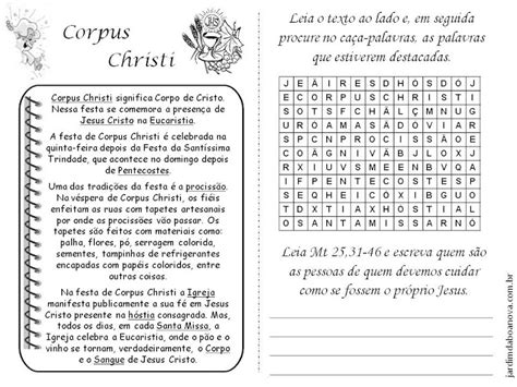 Catequizando Com Amor Sugest O De Atividades Sobre Corpus Christi