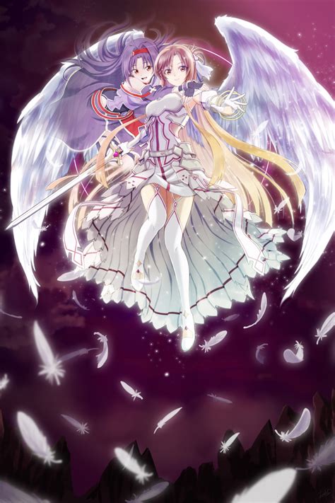 Safebooru 2girls Absurdres Angel Wings Armor Armored Dress Arms Around Neck Asuna Stacia