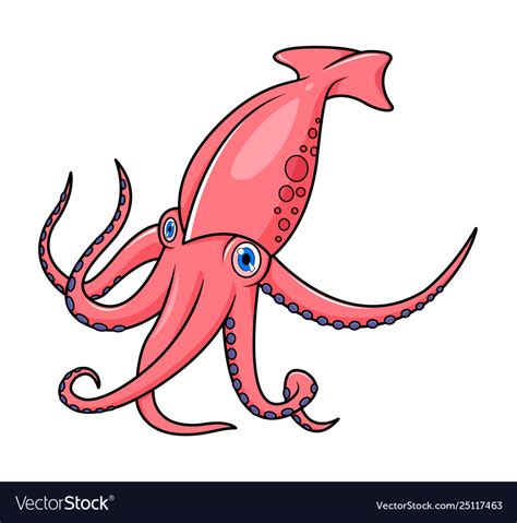 Cute Squid Cartoon Isolated On White Background Vector Image