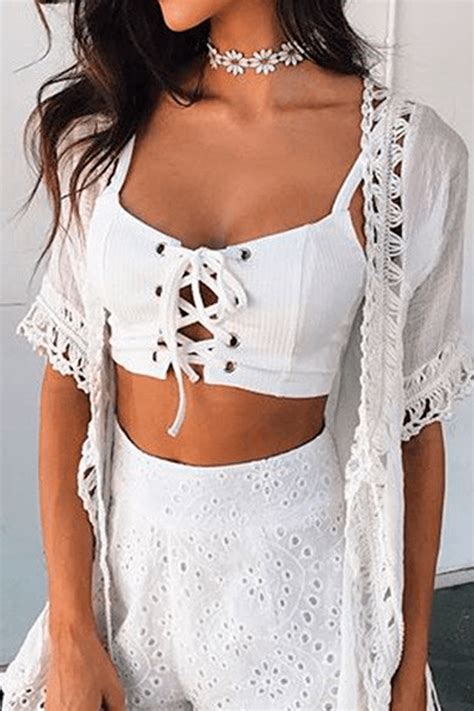 Lace Up Crop Top With Images Fashion White Lace Crop Top Clothes For Women