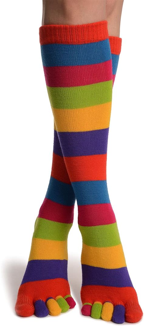 Bright Rainbow Stripes Knee High Toe Socks Toe Socks Amazon Ca