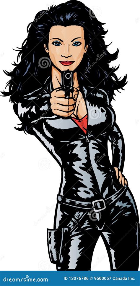 Secret Agent In Black Suit Holding A Pistol With A Silencer Vector Illustration Cartoondealer