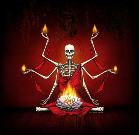 Artwork Burning Lotus Meditative Skeleton Shaire Productions