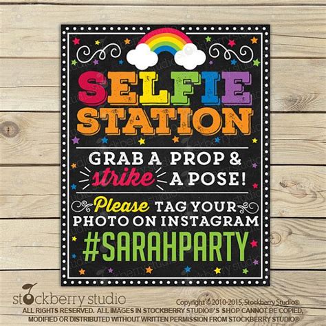 Photo Booth Sign Printable Rainbow Party Selfie Props Hashtag