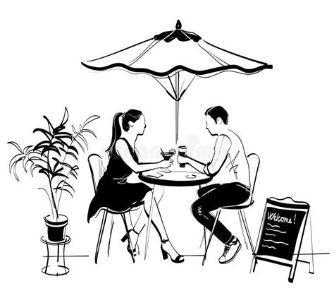 Couple In A Cafe Illustration About Lunch Restaurant Heat Drawing