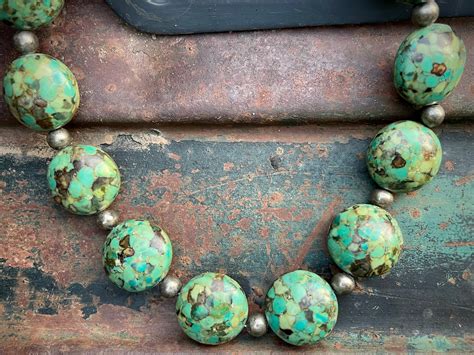 Compressed Turquoise Bead Shell Heishi Necklace Native American Style
