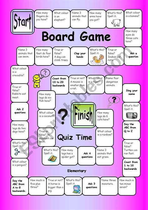 English Worksheets Board Game Quiz Time Easy