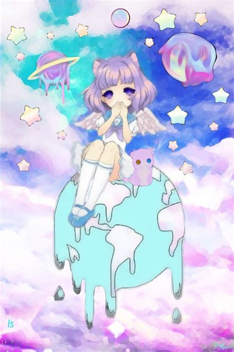 🌸🌸kawaii Cute Anime Girl Angel Cute Cat Space Sky Pla