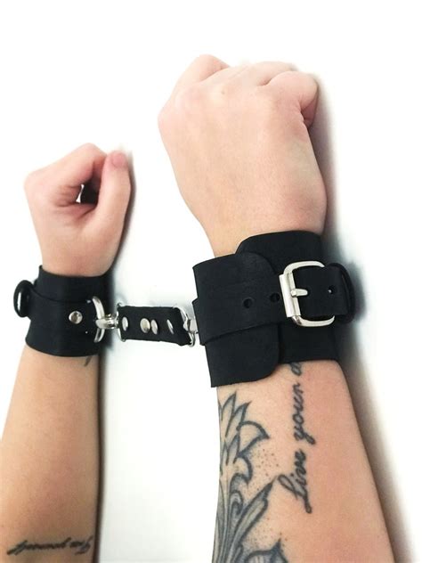 leather handcuffs set bondage cuffs role play bdsm etsy uk