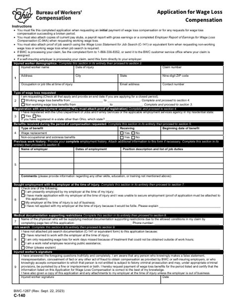 Form C 140 Bwc 1267 Download Printable Pdf Or Fill Online Application