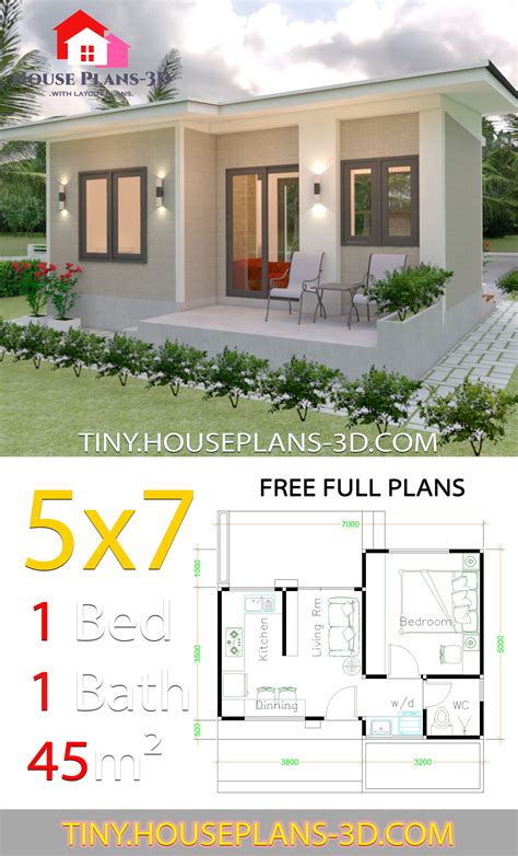 Try our various tiny house floor plans under 300 square feet design and make your dream house. Small House Design Plans 5x7 with One Bedroom Shed Roof ...