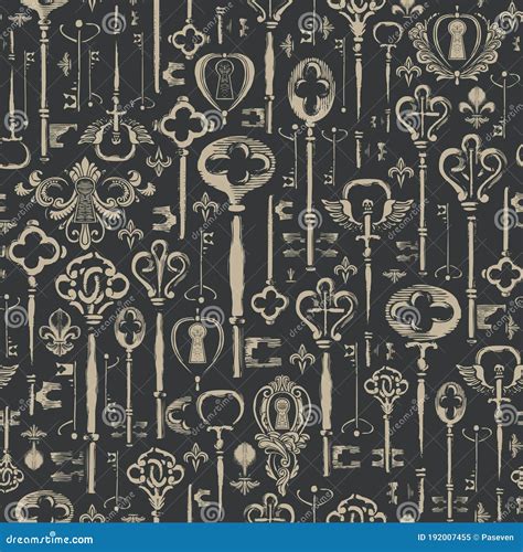 Seamless Pattern With Vintage Keys And Keyholes Stock Vector
