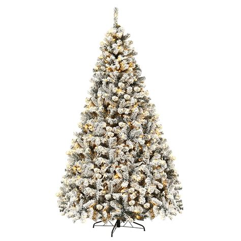 Costway 9ft Pre Lit Premium Snow Flocked Hinged Artificial Christmas