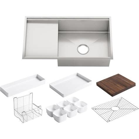 Browse stainless steel kitchen sinks or designs in black, dark silver, champagne and more. KOHLER Stages 33-in x 18.5-in Stainless Steel Single-Basin ...