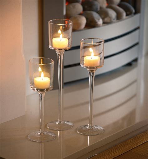 Set Of 3 Tea Light Glass Candle Holders Auraglow Led