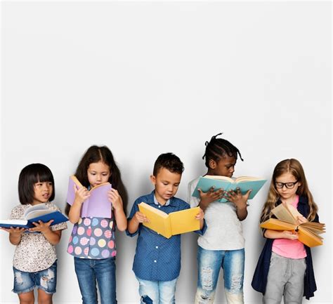 Diverse Group Of Kids Study Read Book Premium Photo
