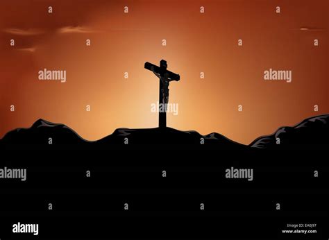 Jesús crucificado en la cruz en el atardecer Imagen Vector de stock Alamy