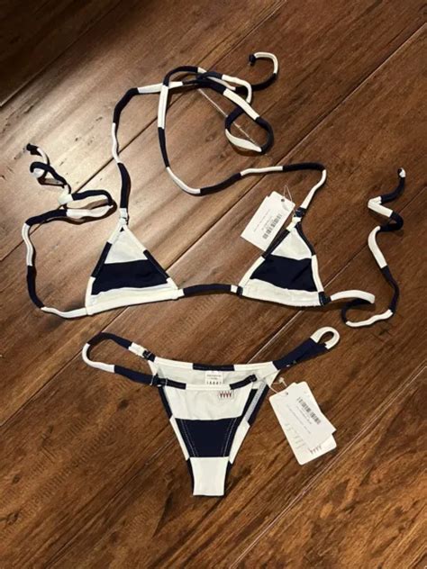 Wicked Weasel Sexy Navy Sailor Stripe Bikini Set Triangle Top Full