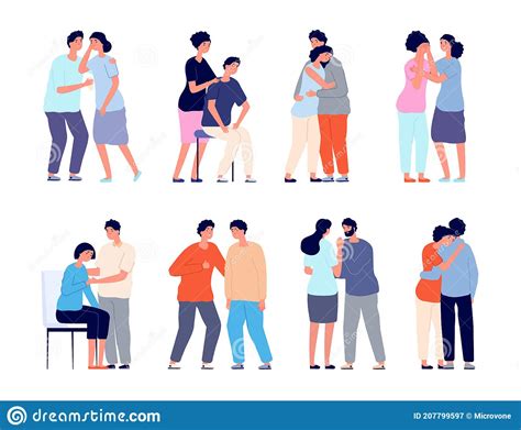People Comforting Man Support Comforted Shoulder Hugs Or Emotional