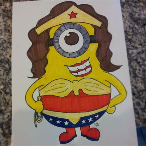 Wonder Woman Minion Drawn With Markers And A Poster For A Recent