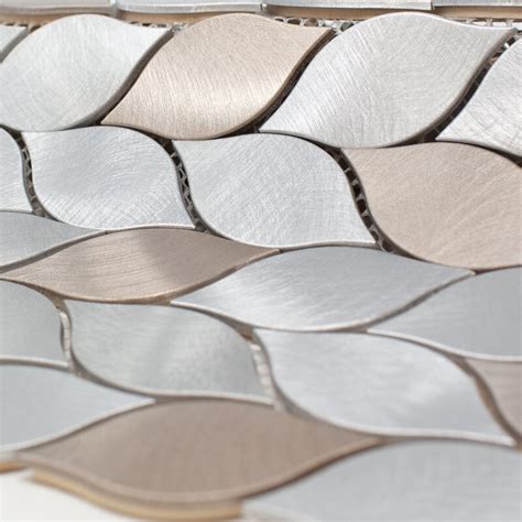 Multile Leaf Shape 275 X 125 Metal Mosaic Tile In Silverbronze
