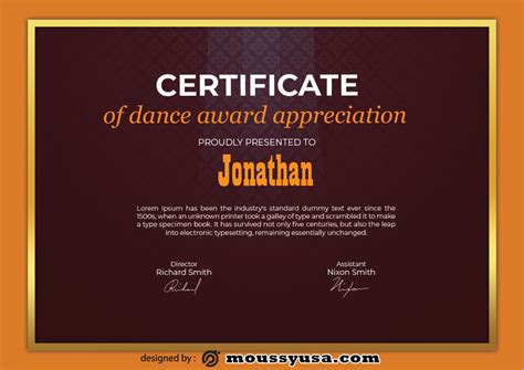 Dance Award Certificate Psd Template Free Mous Syusa