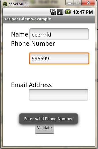 Android Practices Name Phone Number Email Validation Using Saripaar