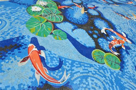 Koi Fish Pond Mosaic Art Marine Lifeandnautical Mozaico