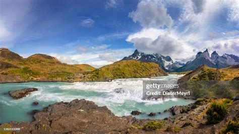 Salto Grande Waterfall Torres Del Paine Chile High Res Stock Photo