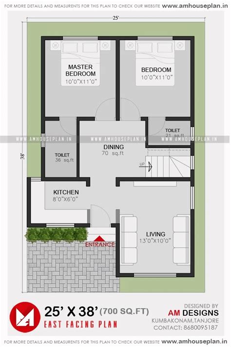 25 X 38 East Facing 2bhk House Plan In 700 Sq Ft