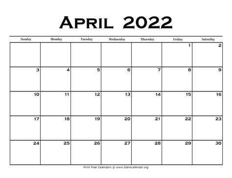 Printable April Calendars Blank Calendar