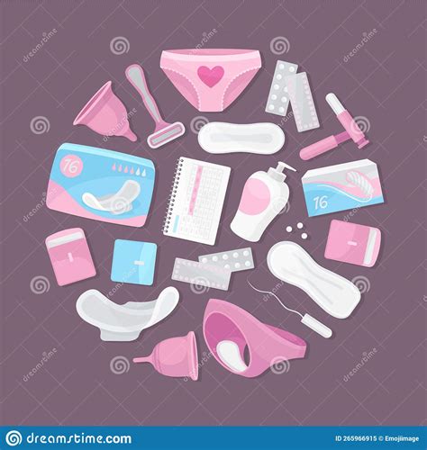 Feminine Hygiene Round Composition With Intimate Sanitary Objects