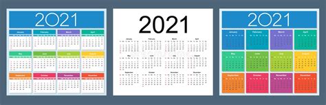 Calendar 2021 2022 2023 Colorful Set Week Starts On Sunday Stock