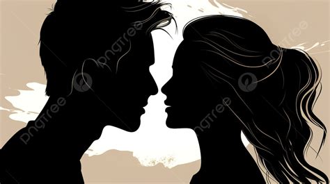 男人和女人剪影與背景上的面部輪廓 情侶頭像背景圖片和桌布免費下載