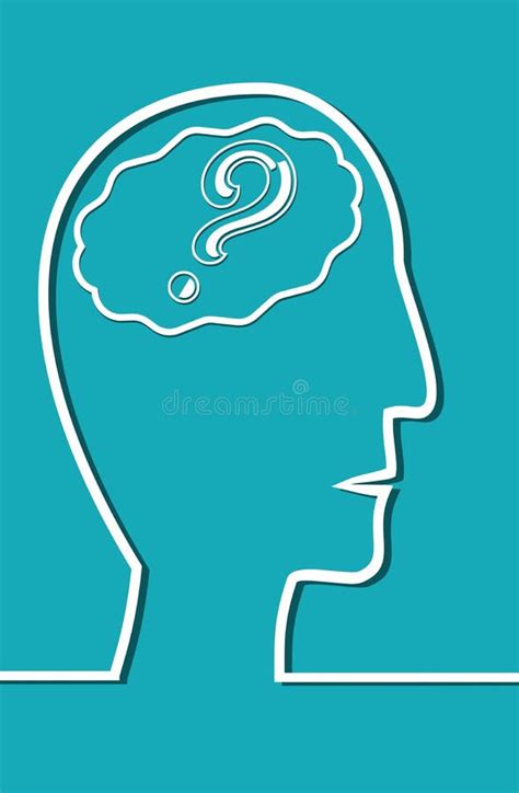 Line Drawing Of Human Head With Brain In Brain Question Mark Stock