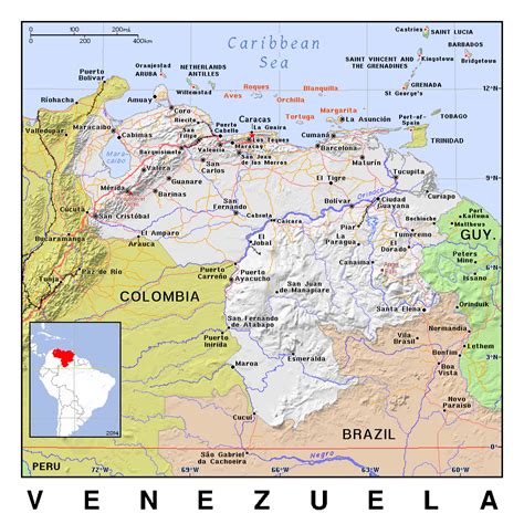 Detallado Mapa Político De Venezuela Con Relieve Venezuela América