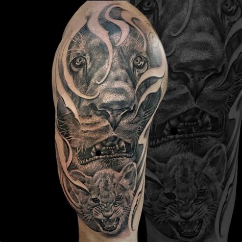 What does lion and cub tattoo mean? Pin em Realism Black And grey/ Colour