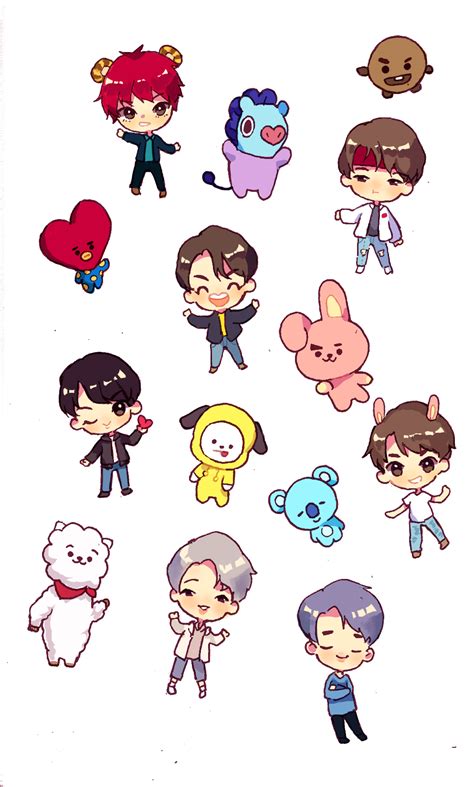 Bts Fanarts Pingu Bun Bts X Bt21 Chibi Set Heehhe I Sell This