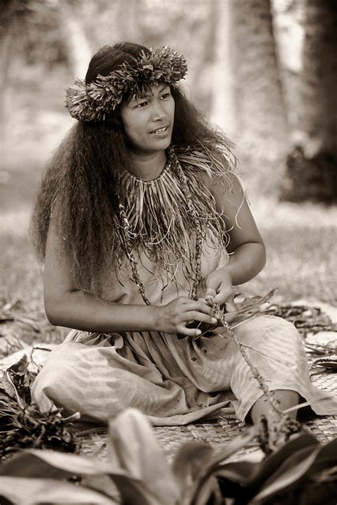 Hawaiian Woman Making Ti Leaf Sandals Greg Vaughn Photography