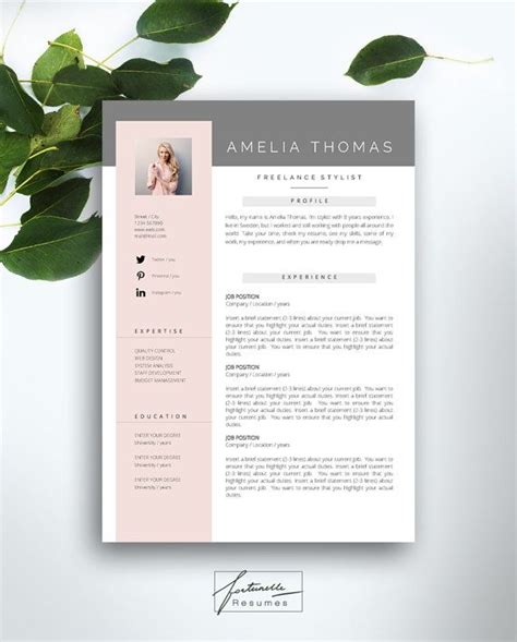 resume template 3 page cv template cover letter instant download for ms word amelia