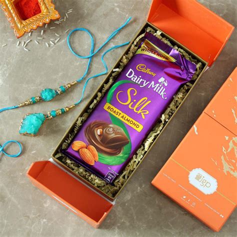 Semi Precious Bhaiya Bhabhi Rakhi With Cadbury Chocolate Gift Box Gift