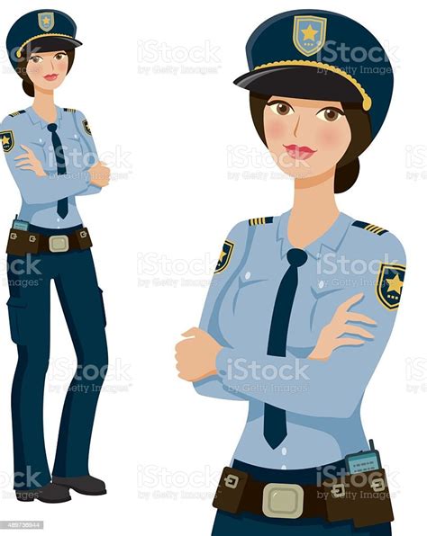 Policewoman Professional Woman Icons Full Body And Waist Up Stock