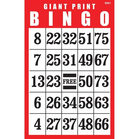 Giant Print Laminated Bingo Card Red