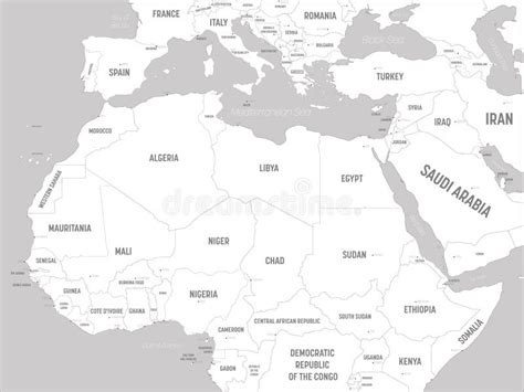 Northern Africa Map White Lands And Grey Water High Detailed