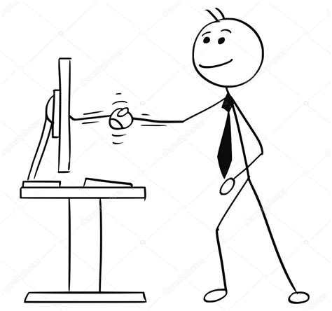 vector stick man dibujos animados de sacudir su mano con el ordenador scree 2023
