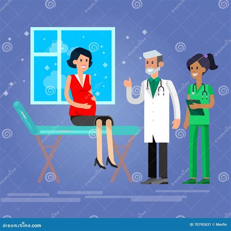 Happy Pregnant Woman Having A Doctor Visit Stock Vector Illustration