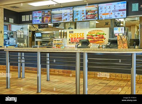 Interior Service Counter Of A Burger King Fast Food Restaurant In