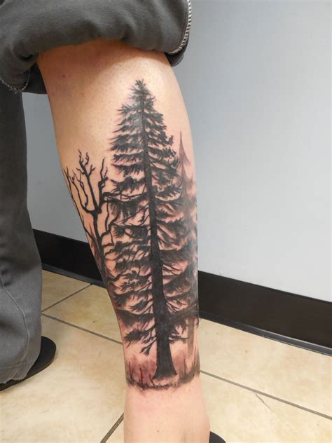Forest Of Pine Trees Leg Tattoo By Artist Jessica Rincon Dövme