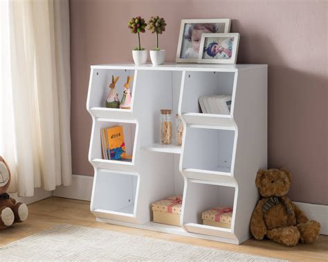 Gali Kids Bin Cubby Storage Bookcase With 8 Shelves White Wood